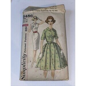 1950s Vintage Simplicity 3486 Junior Misses Sz 16 Retro Pleated Dress Slim Skirt